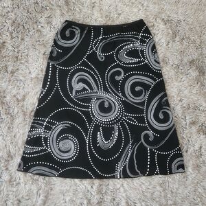 Wrapper Black Midi Skirt with White Dotted Polka Dot Swirl Women's Size Small